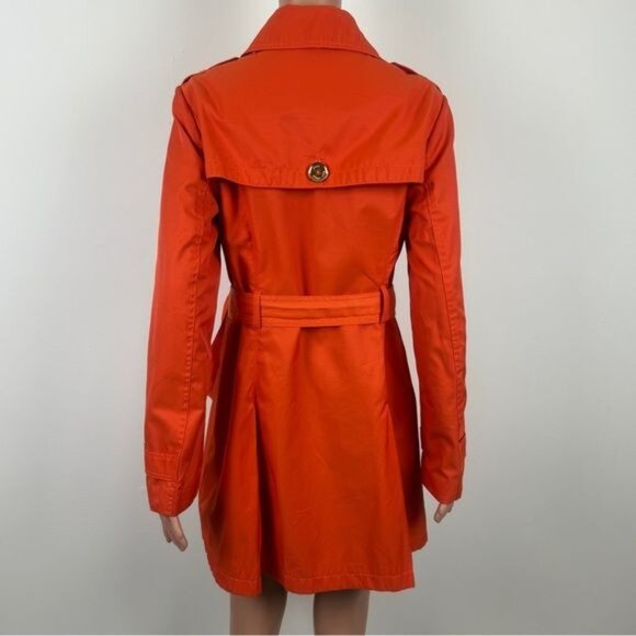 MICHAEL Michael Kors Single Breasted Pleated Trench Coat Rain Orange Size Medium - Picture 3 of 15